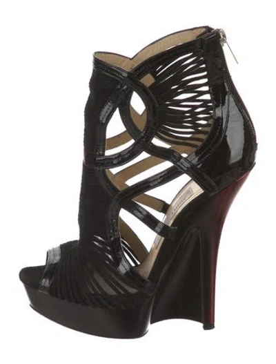 Pre-owned Jimmy Choo Patent Leather Mesh Accents Boots In Black