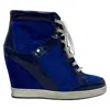 Jimmy Choo Patent Leather Panama Wedge Sneakers In Blue Suede In Blue