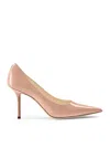 Jimmy Choo Patent Leather Pointy Toe Pumpss With Jc Emblem In Pink
