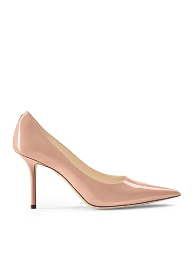 Jimmy Choo Patent Leather Pointy Toe Pumpss With Jc Emblem In Pink