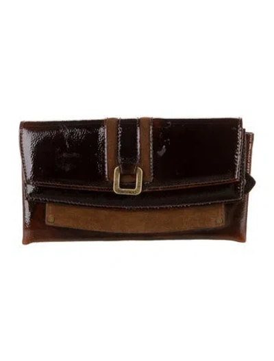 Pre-owned Jimmy Choo Patent Leather Printed Continental Wallet In Brown