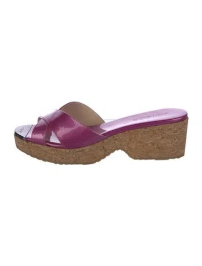Pre-owned Jimmy Choo Patent Leather Printed Slides In Purple