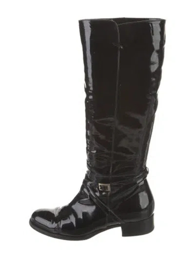 Pre-owned Jimmy Choo Patent Leather Riding Boots In Black