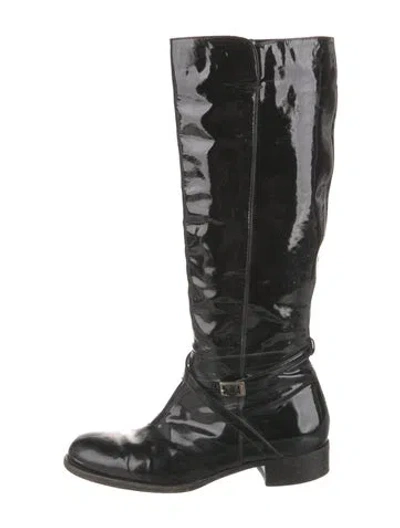 Pre-owned Jimmy Choo Patent Leather Riding Boots In Black