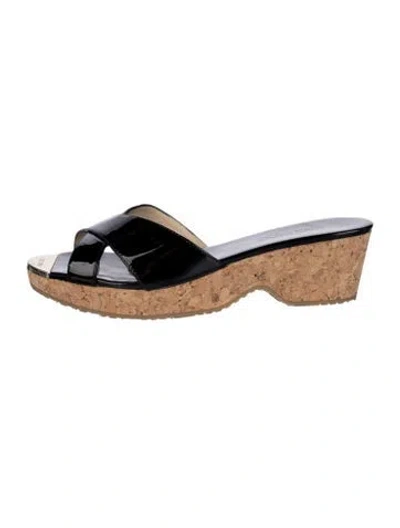 Pre-owned Jimmy Choo Patent Leather Slides In Black/green