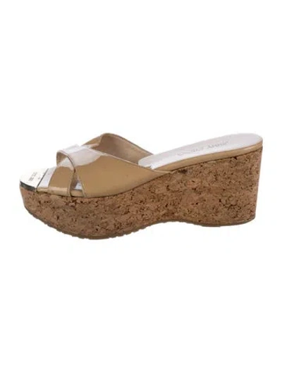 Pre-owned Jimmy Choo Patent Leather Slides In Gold/neutrals