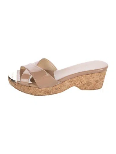Pre-owned Jimmy Choo Patent Leather Slides In Neutral