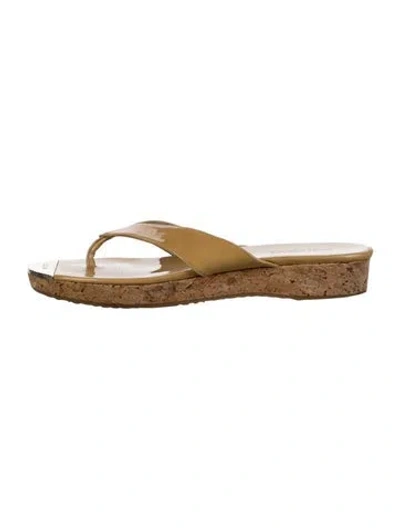 Pre-owned Jimmy Choo Patent Leather Slides In Neutral