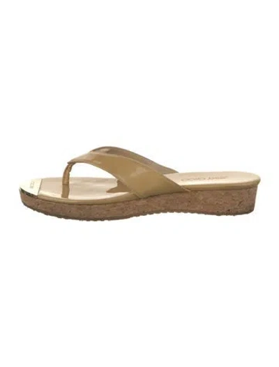 Pre-owned Jimmy Choo Patent Leather Slides In Neutral