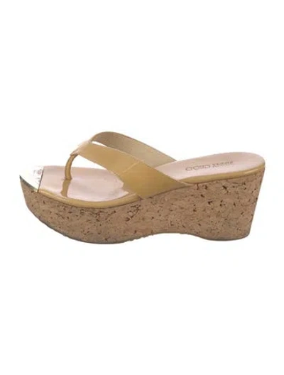 Pre-owned Jimmy Choo Patent Leather Slides In Neutral