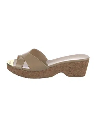Pre-owned Jimmy Choo Patent Leather Slides In Neutral