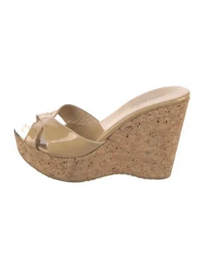 Pre-owned Jimmy Choo Patent Leather Slides In Neutral