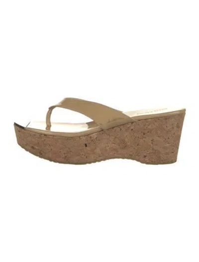 Pre-owned Jimmy Choo Patent Leather Slides In Neutral