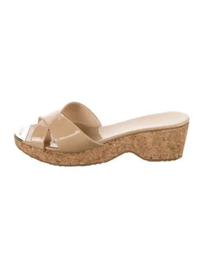 Pre-owned Jimmy Choo Patent Leather Slides In Neutral