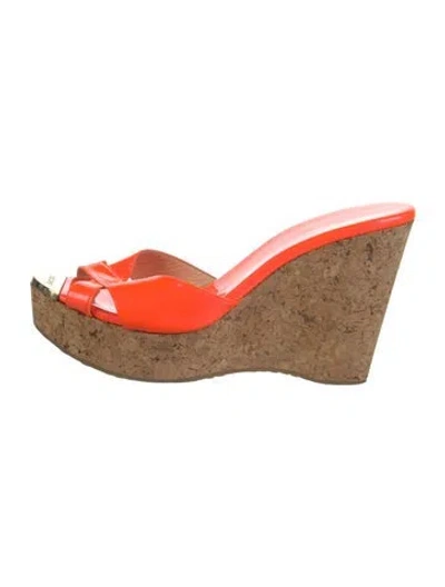 Pre-owned Jimmy Choo Patent Leather Slides In Orange