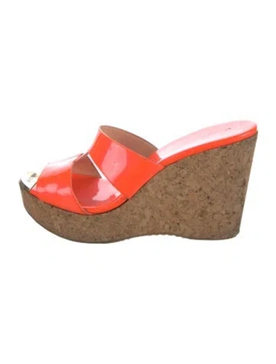 Pre-owned Jimmy Choo Patent Leather Slides In Orange