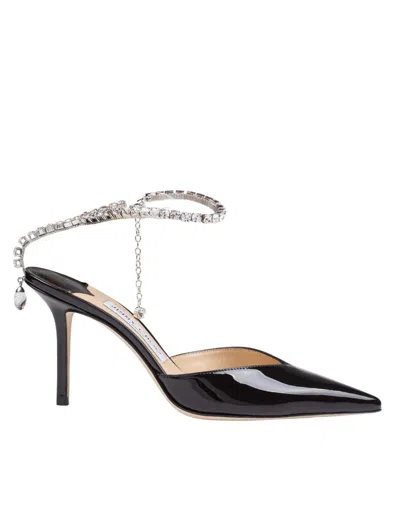 Jimmy Choo Saeda 85 Crystal Strap Pumps In Patent Leather In Black
