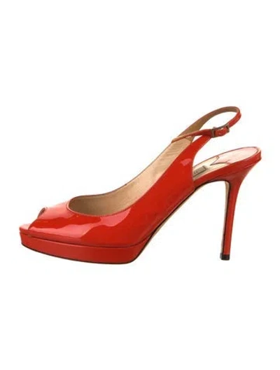 Pre-owned Jimmy Choo Patent Leather Slingback Pumps In Orange