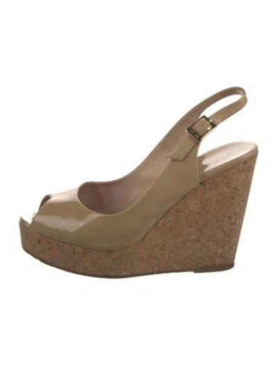 Pre-owned Jimmy Choo Patent Leather Slingback Sandals In Neutral