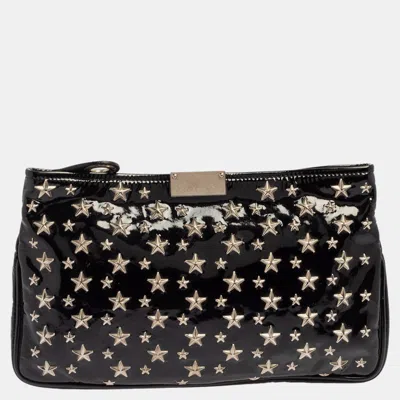 Jimmy Choo Patent Leather Star Studded Clutch In Black