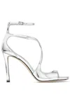 Jimmy Choo Azia 95 Metallic Leather Sandals In Silver