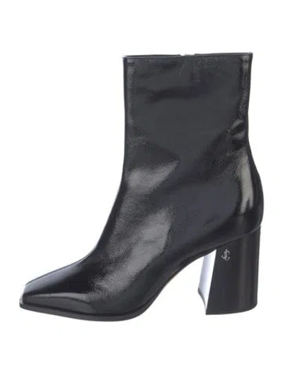 Pre-owned Jimmy Choo Patent Leather Studded Accents Boots In Black