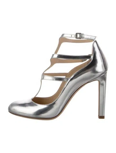 Pre-owned Jimmy Choo Patent Leather T-strap Pumps In Silver