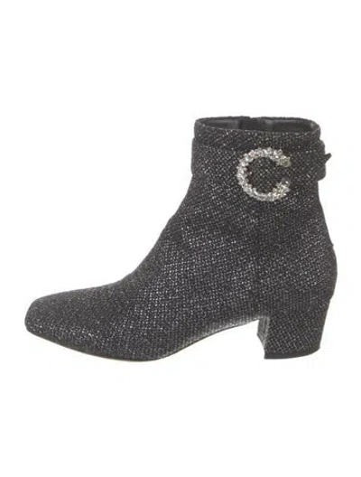 Pre-owned Jimmy Choo Patterned Crystal Embellishments Sock Boots In Black