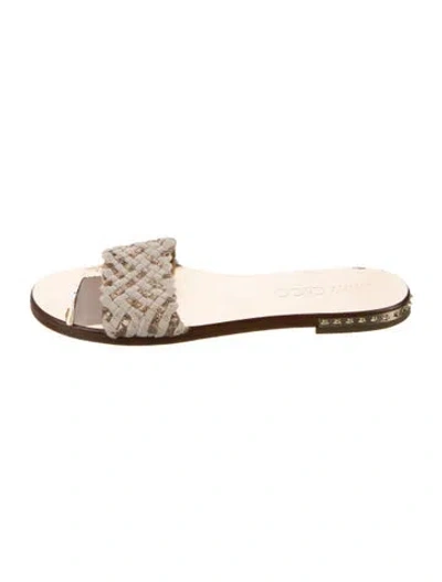 Pre-owned Jimmy Choo Patterned Glitter Accents Slides In Neutrals