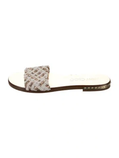 Pre-owned Jimmy Choo Patterned Glitter Accents Slides In Neutrals