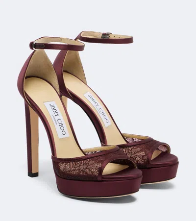 Jimmy Choo Pattie Lace Platform Sandals In Burgundy