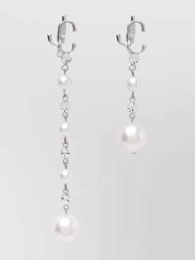 Jimmy Choo Pearl Charm Drop Earrings In Metallic