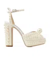 Jimmy Choo Sacaria Faux Pearl-embellished Satin Peep-toe Sandals In Nude