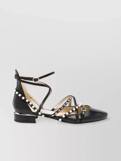 Jimmy Choo Pearl Stud Strappy Heeled Flats In Black