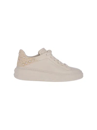 Jimmy Choo Pearl-embellished Platform Lace-up Sneakers In Animal Print