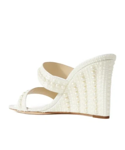 Jimmy Choo Pearl-embellished Satin Wedge Sandals In White