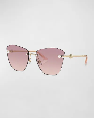 Jimmy Choo Pearly Rimless Metal Butterfly Sunglasses In Light Gold