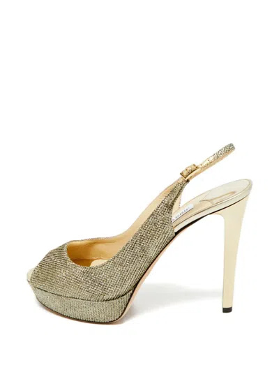 Pre-owned Jimmy Choo Peep-toe Slingback Pumps In Gold