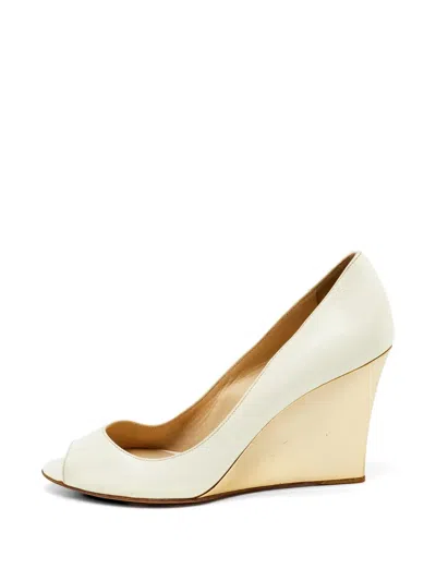 Pre-owned Jimmy Choo Peep-toe Wedge Pumps In White