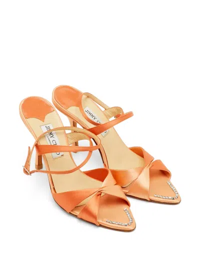 Pre-owned Jimmy Choo Perfect-f Crystal-embellished Heeled Sandals In Orange