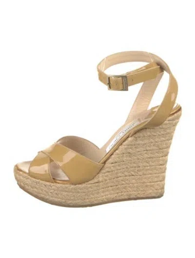 Pre-owned Jimmy Choo Phoenix Patent Leather Espadrilles In Neutrals