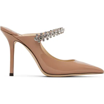 Jimmy Choo Bing 100 Ballet Pink Patent-leather Mules With Crystal Strap In Multi