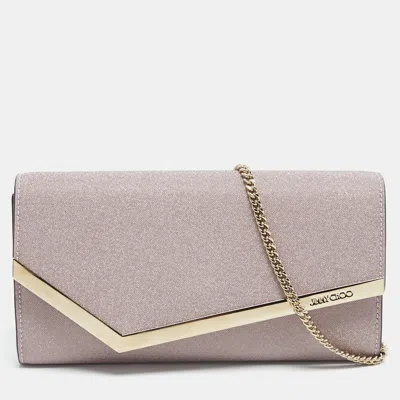 Pre-owned Jimmy Choo Pink Coarse Glitter Emmie Chain Clutch