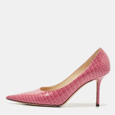 Pre-owned Jimmy Choo Pink Croc Embossed Leather Love Pointy Pumps Size 40