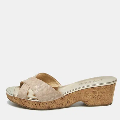 Pre-owned Jimmy Choo Pink Embossed Leather Panna Slide Sandals Size 40