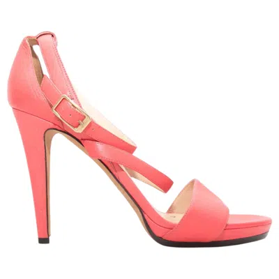 Pre-owned Jimmy Choo Pink  Leather Ankle Strap Heeled Sandals Size 42