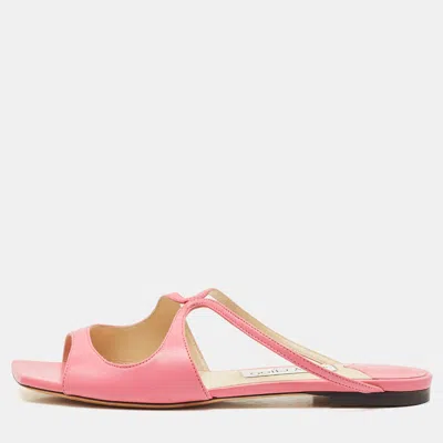 Pre-owned Jimmy Choo Pink Leather Anise Flat Mules Size 38.5