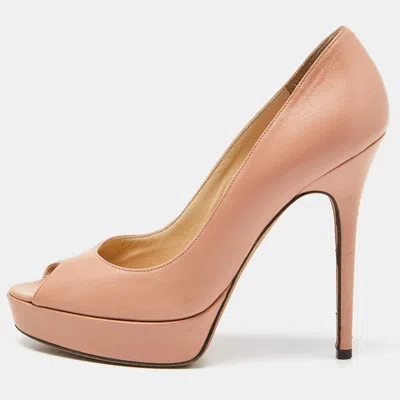 Pre-owned Jimmy Choo Pink Leather Luna Peep Toe Platform Pumps Size 38
