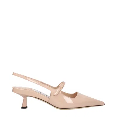 Jimmy Choo Pink Leather Mid Heel Pumps In Neutral