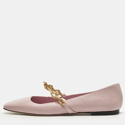 Pre-owned Jimmy Choo Pink Lizard Embossed Leather Diamond Tilda Ballet Flats Size 40